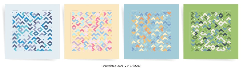 Triangle Colorful Patterns Set. Maze Seamless Backgrounds Collection for Unique Designs of Posters, Banners, Albums and Covers.