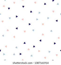 Triangle colorful seamless pattern. Colorful memphis style pattern. Random Triangle colorful cute modern background. Kids wallpaper. Vector hand drawn illustration.