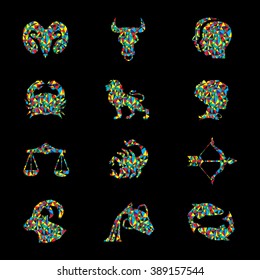 Triangle colorful twelve zodiac signs