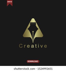 Triangle Combine Pen Idea Icon Logo Vector Design Element