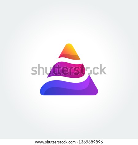 Triangle concept illustration for corporate identity. Stylized pyramid sign. Colored shapes structure. Suitable for Creative Industry, Multimedia, entertainment, Educations, 