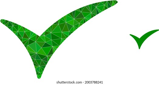 Triangle confirm polygonal icon illustration. Confirm lowpoly icon is filled with triangles. Flat filled geometric mesh image based on confirm icon.