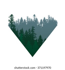 triangle coniferous forests sign over white background