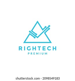 triangle with connect line dot tech logo design vector graphic symbol icon sign illustration creative idea