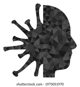 Triangle coronavirus man head polygonal icon illustration. Coronavirus Man Head lowpoly icon is filled with triangles. Flat filled abstract mesh symbol based on coronavirus man head icon.