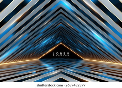 Corredor triangular com efeito de linha de luz dourada