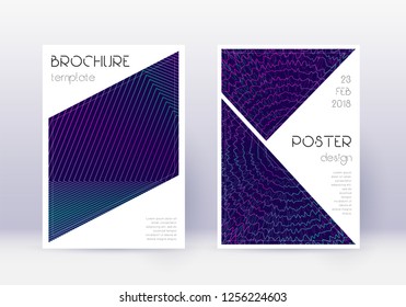 Triangle cover design template set. Neon abstract lines on dark blue background. Ideal cover design. Perfect catalog, poster, book template etc.