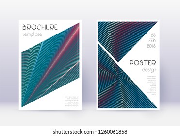 Triangle cover design template set. Red abstract lines on white blue background. Immaculate cover design. Alluring catalog, poster, book template etc.