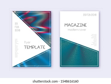 Triangle cover design template set. Red white blue abstract lines on dark background. Indelible cover design. Mesmeric catalog, poster, book template etc.