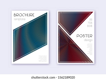 Triangle cover design template set. Red white blue abstract lines on dark background. Immaculate cover design. Breathtaking catalog, poster, book template etc.