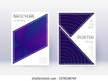 Triangle cover design template set. Neon abstract lines on dark blue background. Ideal cover design. Pleasing catalog, poster, book template etc.