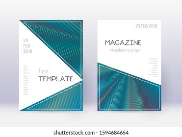 Triangle cover design template set. Red abstract lines on white blue background. Indelible cover design. Graceful catalog, poster, book template etc.