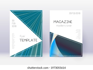 Triangle cover design template set. Red abstract lines on white blue background. Indelible cover design. Imaginative catalog, poster, book template etc.