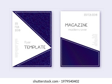 Triangle cover design template set. Rainbow abstract lines on dark blue background. Incredible cover design. Optimal catalog, poster, book template etc.