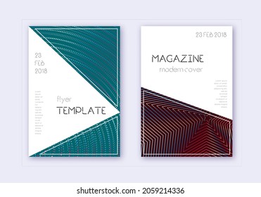 Triangle cover design template set. Red white blue abstract lines on dark background. Indelible cover design. Magnetic catalog, poster, book template etc.