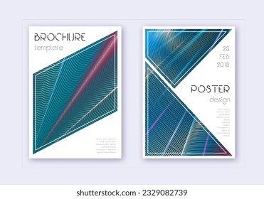 Triangle cover design template set. Red white blue abstract lines on dark background. Immaculate cover design. Cute catalog, poster, book template etc.