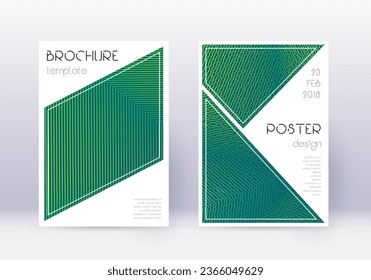Triangle cover design template set. Green abstract lines on dark background. Ideal cover design. Classy catalog, poster, book template etc.