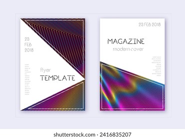 Triangle cover design template set. Rainbow abstract lines on wine red background. Indelible cover design. Admirable catalog, poster, book template etc.