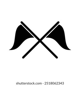 Icono de banderas cruzadas de triángulo aislado en blanco. Vector