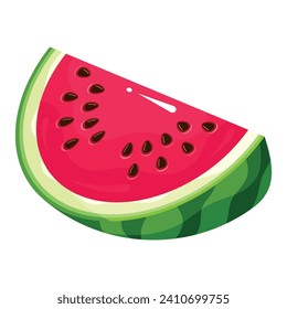 Triangle cut piece watermelon juicy seasonal fruit berry with peel isometric vector illustration. Vitamin healthy food part ripe vegetarian nutritious section natural fresh sweet summer tropical snack