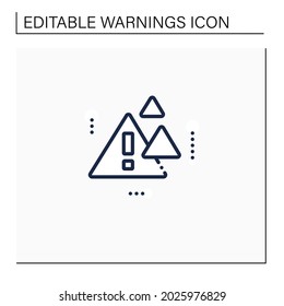 Triangle danger sign line icon. Caution. Exclamation, alert. Alarm sign. Error message. Warnings concept.Isolated vector illustration.Editable stroke. Vector illustration