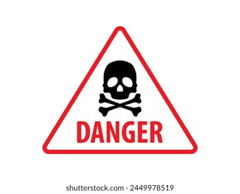 Triangle danger sign vector illustration. Danger icon, danger symbol, warning zone, skull danger sign. Can use for infographic, banner, poster, web design. Isolated on white background. 