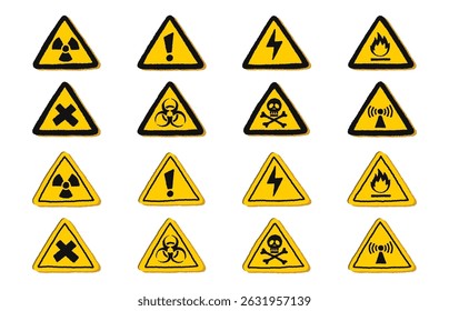 Triangle Danger Signs Collection on a White background, vector illustration.