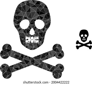 Triangle death skull polygonal symbol illustration. Death Skull lowpoly icon is filled with triangles. Flat filled geometric mesh symbol based on death skull icon.
