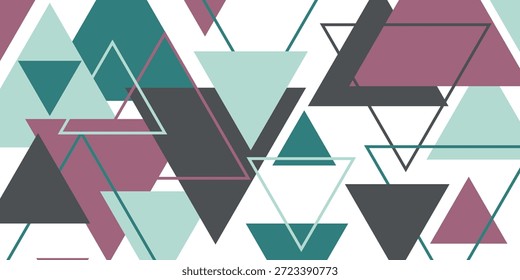 Triângulo de fundo de arte decorativa. Ilustração vetorial abstrata em mosaico em arco-íris poligonal. Padrão simples triangular. Modelo de design geométrico para cartaz, banner, cartão.