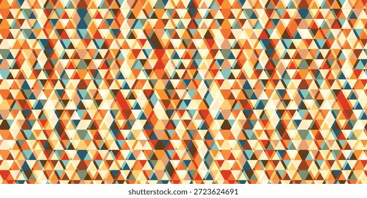 Triângulo de fundo de arte decorativa. Ilustração vetorial abstrata em mosaico em arco-íris poligonal. Padrão simples triangular. Modelo de design geométrico para cartaz, banner, cartão.