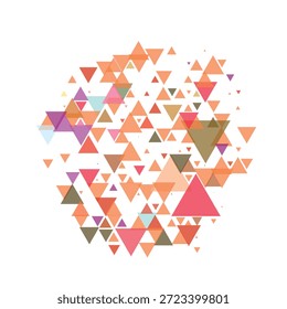 Impressão de arte decorativa triangular. Fundo de mosaico em arco-íris poligonal. Ilustração vetorial abstrata. Elementos gráficos triangulares. Padrão simples. Modelo de design geométrico para cartaz, banner, cartão.