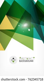 Plantilla de negocio de diseño triangular con luces, plantilla mínima profesional geométrica vectorial, colores azul y amarillo