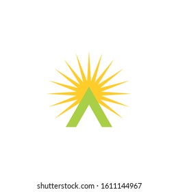 Triangle design with sun. Summer light green  and orange sun 