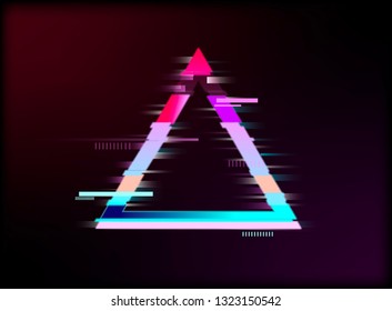 Triangle detail in Glitch effect. synthwave style. futuristic. Vhs. retro. Vaporwave.  Vector illustration design 