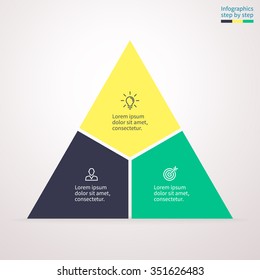 Triangle  Diagram, Chart, Graph With 3 Steps, Options, Parts.