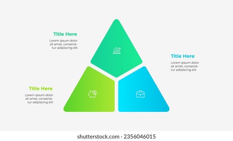 Diagrama triangular dividido en 3 opciones o pasos. Plantilla de infografía de ciclo