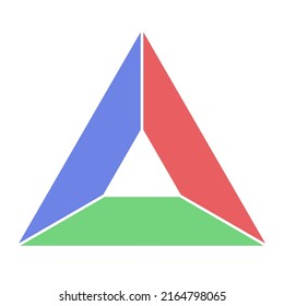 Triangle diagram template icon. 3 separated elements infographic. Graphic symbol layout. Multicolored flat design vector illustration.