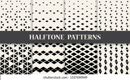 Triangle and diamond halftone geometric pattern set.