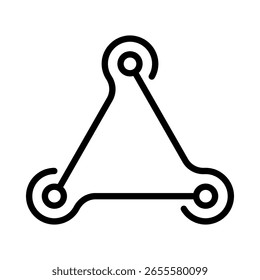 Triangle digital link technology. Systems and technological networks in modern digital environments. Outline style. Isolated on a white background.