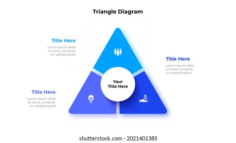 El triángulo se divide en 3 partes. Concepto de tres opciones de gestión de proyectos empresariales. Ilustración vectorial para la visualización del análisis de datos.