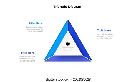 Triangle is divided into 3 parts. Concept of three options of business project management. Vector illustration for data analysis visualization.