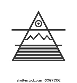 Triangle Divided Into Three Elements Water, Ground, Air, Sun, Sacraed Geometry 