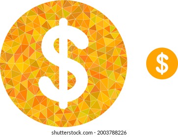 Triangle dollar coin polygonal icon illustration. Dollar Coin lowpoly icon is filled with triangles. Flat filled geometric mesh symbol based on dollar coin icon.