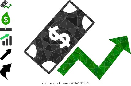 Triangle dollar growth trend polygonal symbol illustration, and similar icons. Dollar Growth Trend is filled with triangles. Lowpoly dollar growth trend constructed from scattered filled triangles.