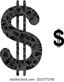 Triangle dollar polygonal icon illustration. Dollar lowpoly icon is filled with triangles. Flat filled geometric mesh symbol based on dollar icon.