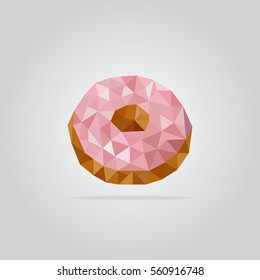 Triangle donut vector illustration. Polygon pink doughnut icon.