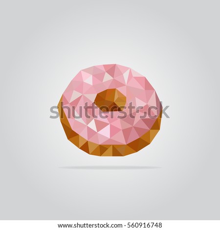 Triangle donut vector illustration. Polygon pink doughnut icon.