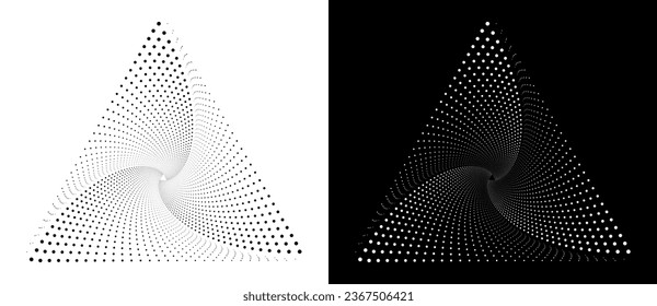 Dreieck mit Punkten in Spiralform. Eine schwarze Figur auf weißem Hintergrund und eine gleich weiße Figur auf schwarzer Seite.