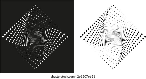 Triangle with dots in spiral form. A black figure on a white background and an equally white figure on the black side.