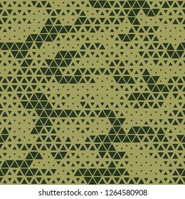 Triangle dotted geometric camouflage texture seamless pattern. Abstract modern digital military camo endless background. Vector illustration.